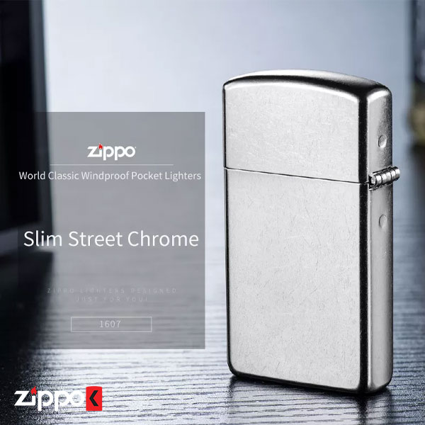 خرید فندک زیپو اصل Zippo Slim Street Chrome کد 1607 - زیپوک
