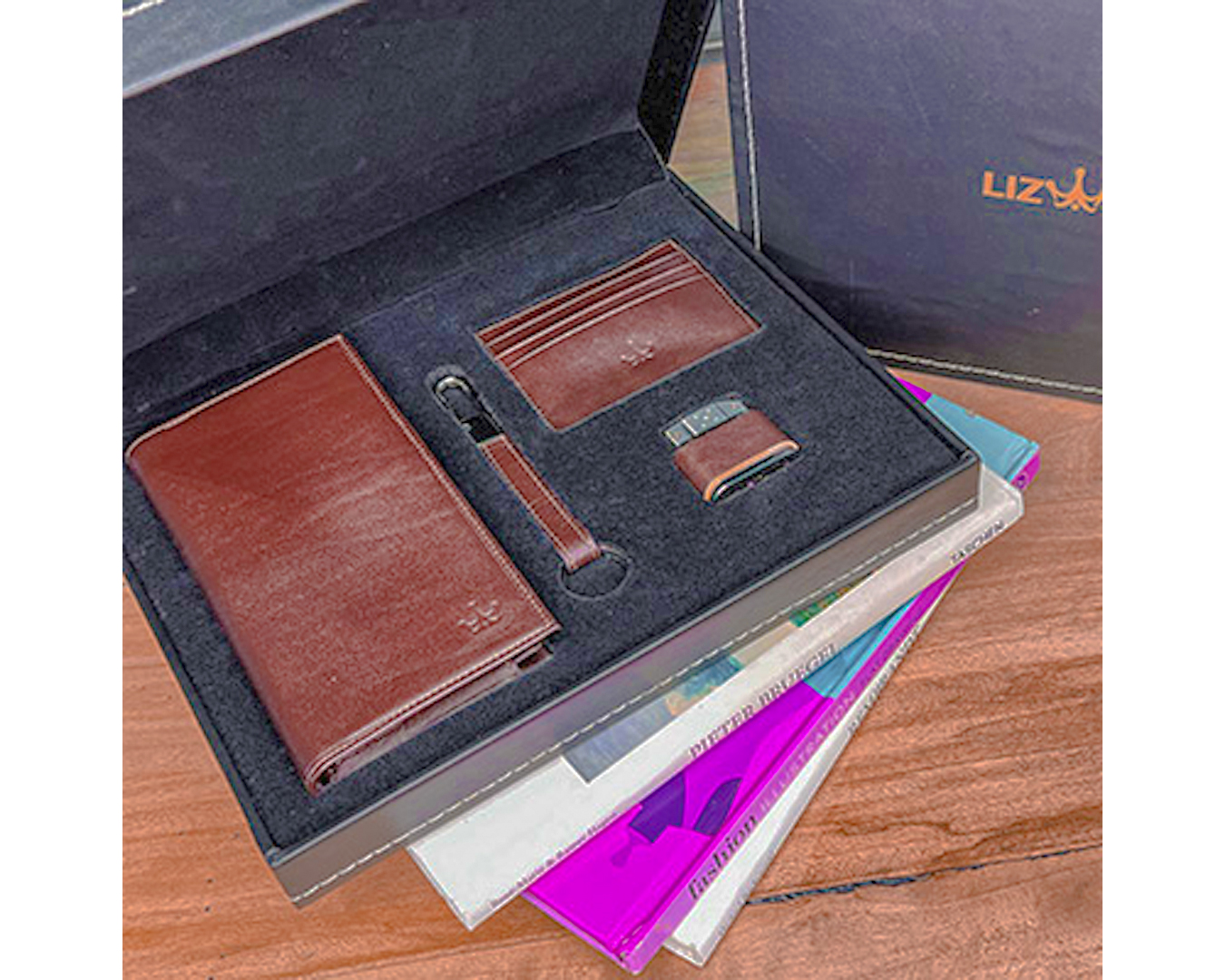 ست چرم طبیعی مردانه لیزارد کد LZ4110